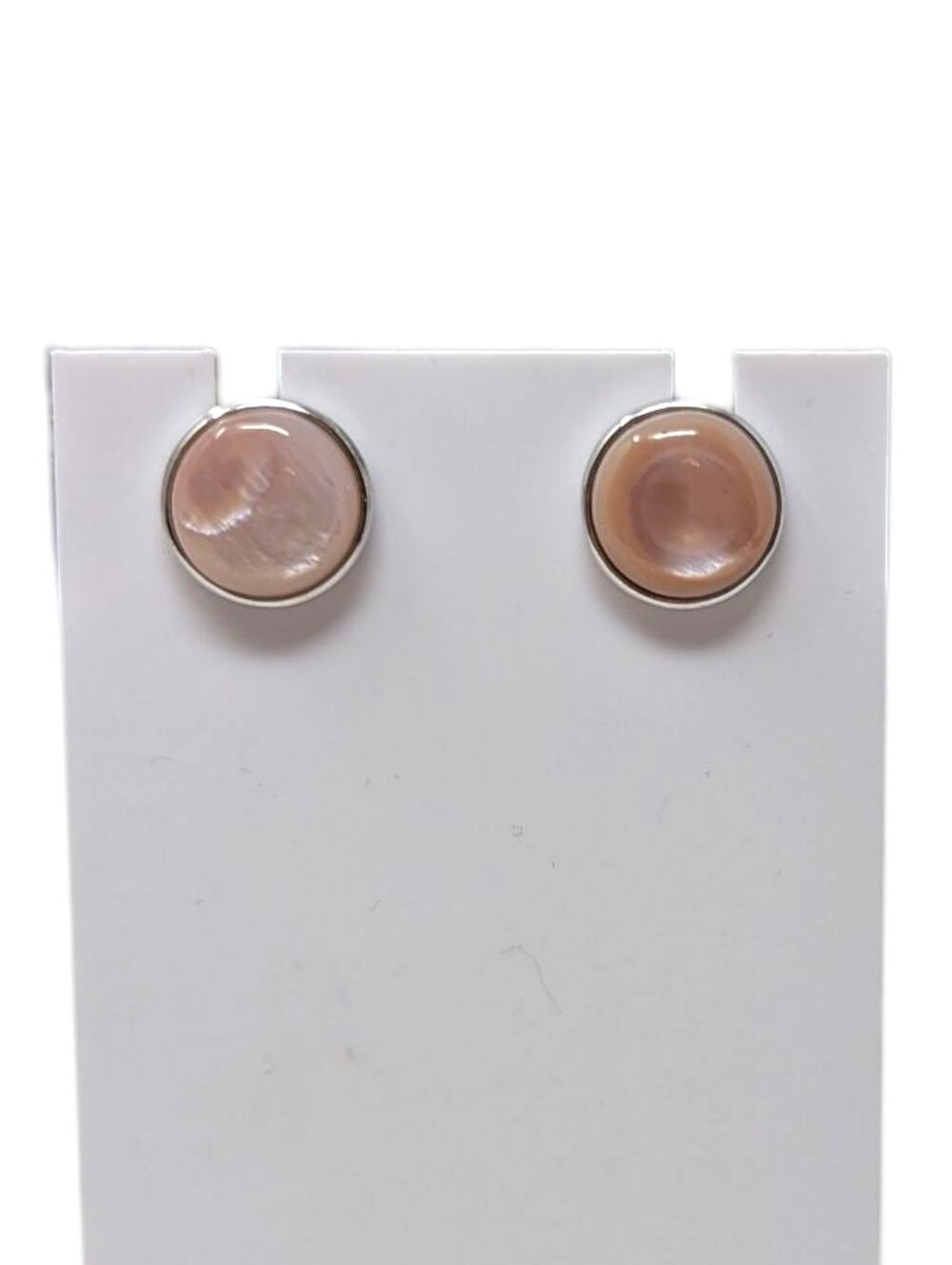 KN 925 Sterling Silver Pink Shell Cabochon Stud Earrings – 2.31g